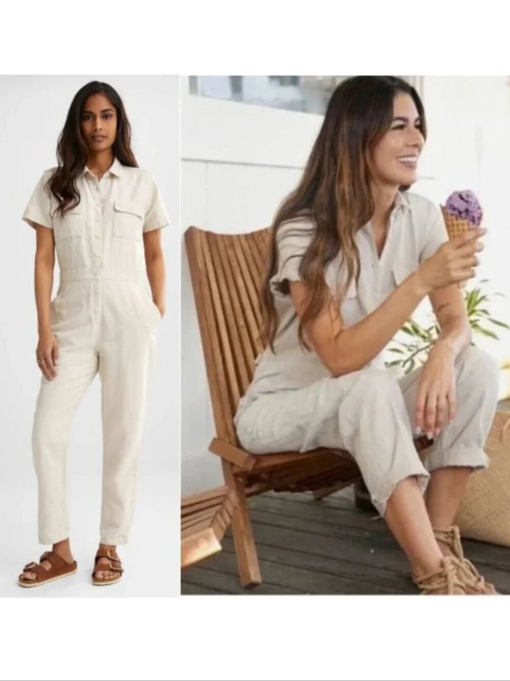 OUTERKNOWN S.E.A Suit JUMPSUIT Size M Natural Beige Linen Cotton Blend NEW $168